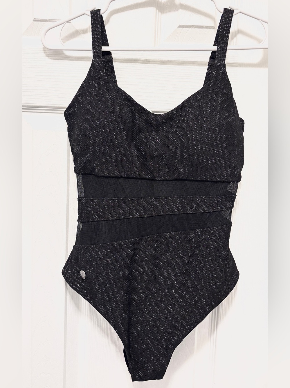 Leonisa Shimmery Black Women's One-Piece Swimsuit with Mesh Panels